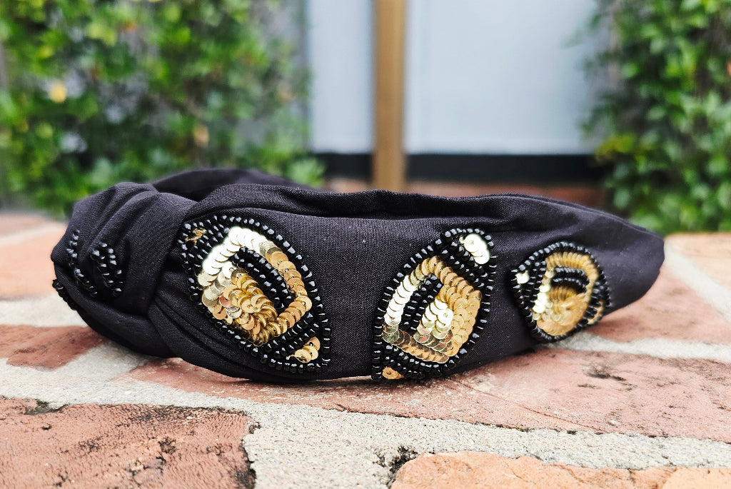 Black gold football saints headband hair band