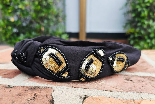 Black gold football saints headband hair band