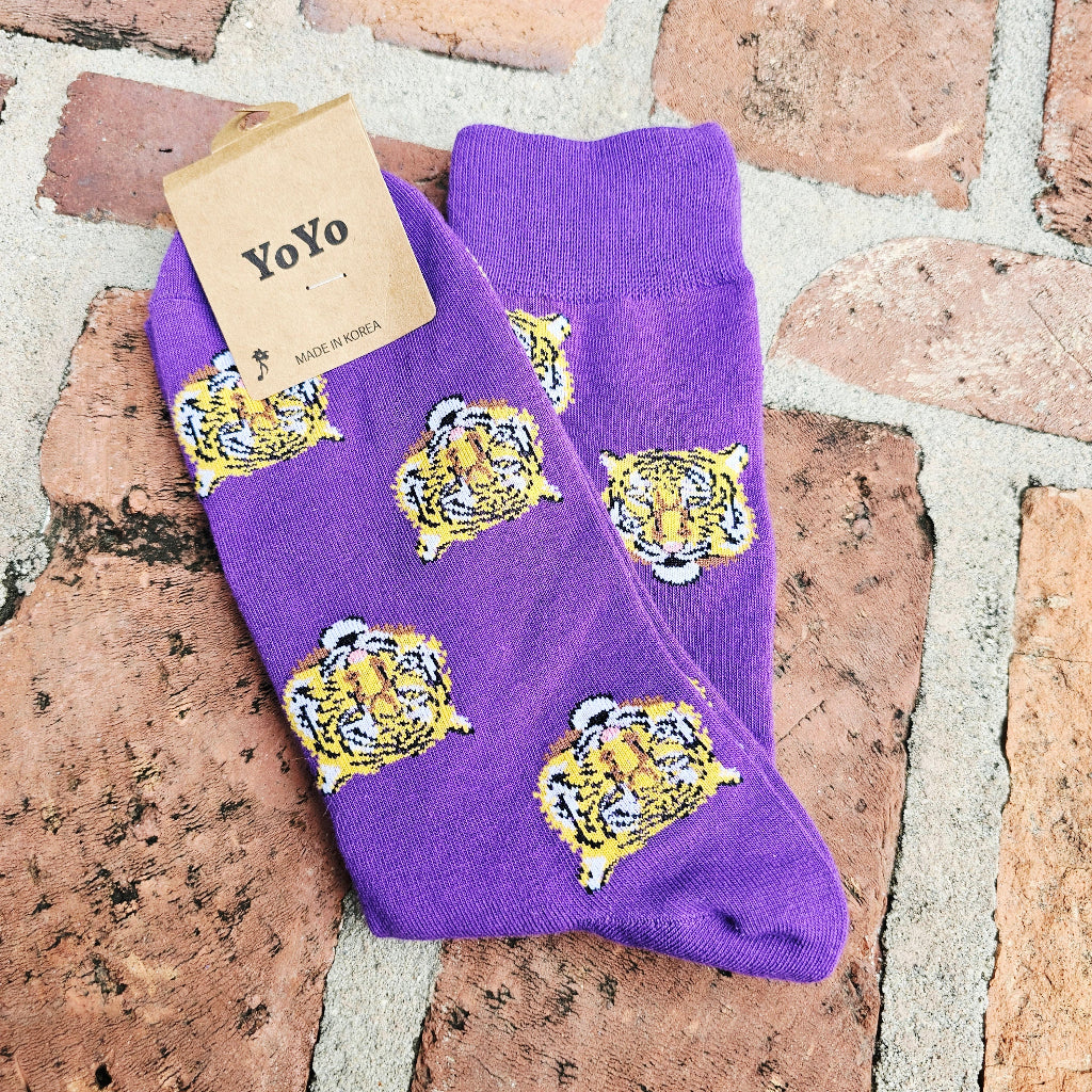 Tiger socks purple gold
