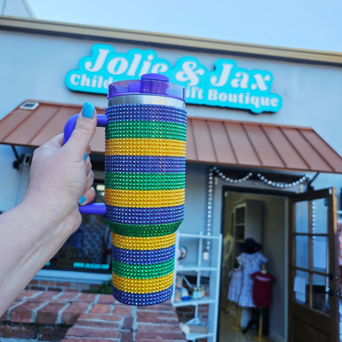 Mardi Gras Rhinestone Tumbler