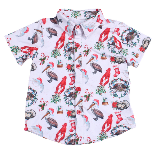 Coastal Christmas Button Down kids
