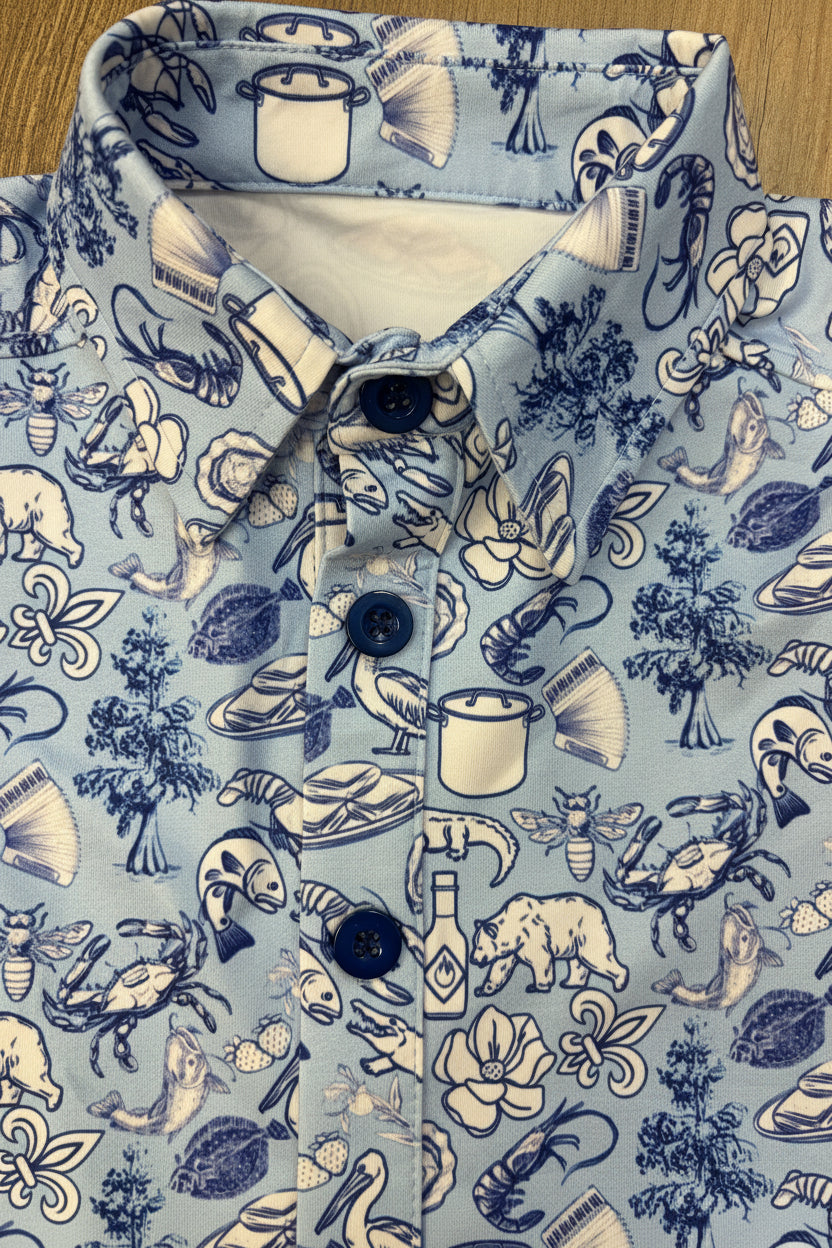 Cajun Toile Button Down Kid's Shirt