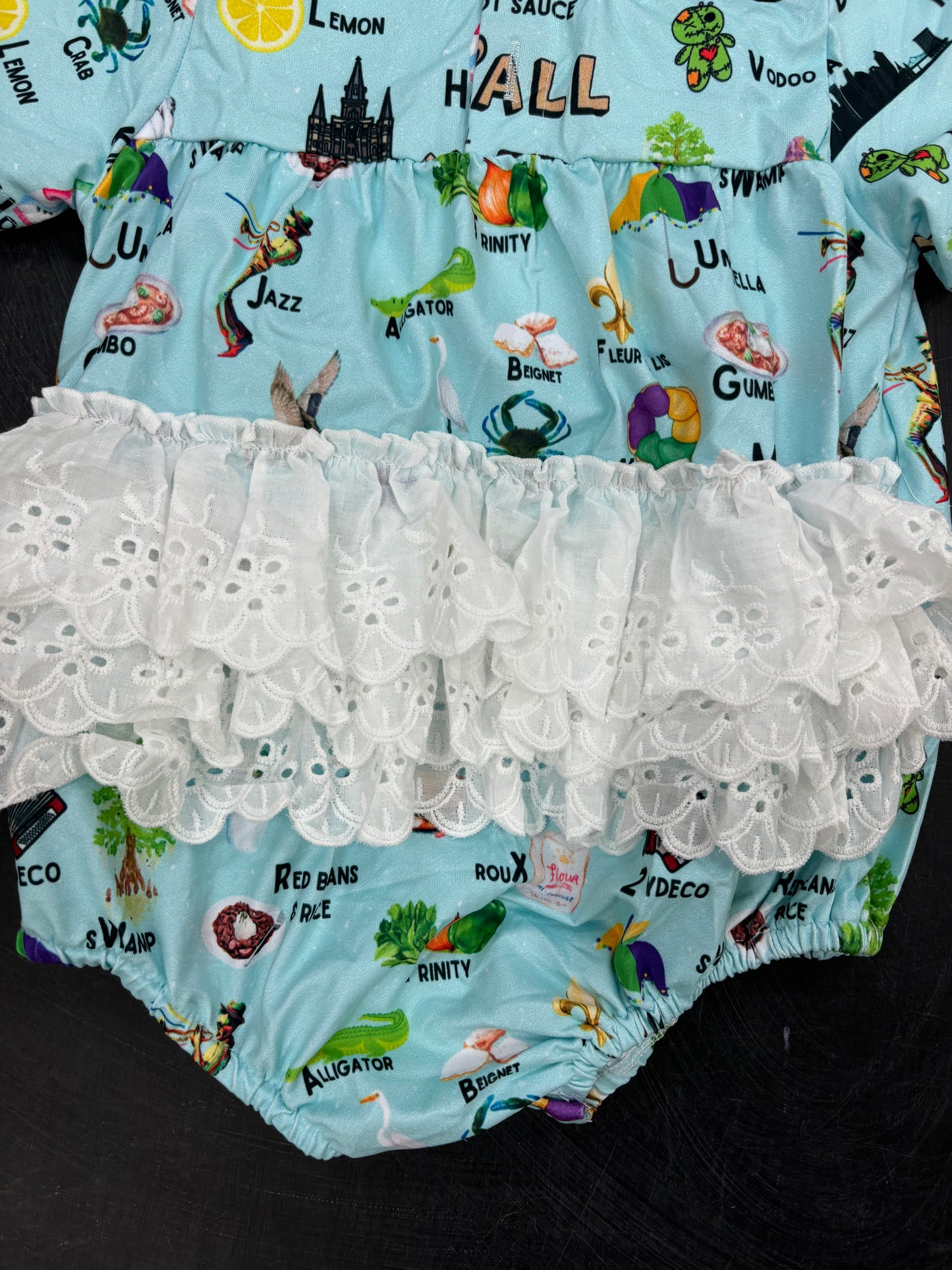 Cajun ABC’s Eyelet Lace Ruffle Bottom