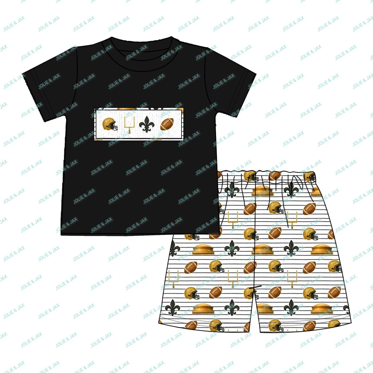 Black gold, New Orleans boys football shorts, set kids shirt
