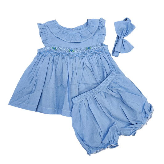 Cobalt Blue Swiss Dot Smocked Set