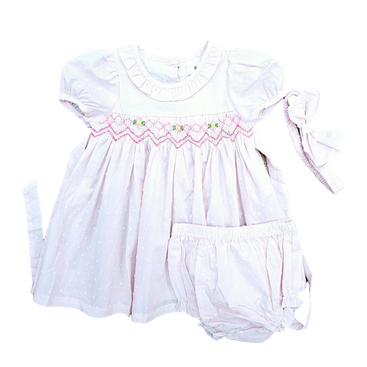 Pastel Pink Swiss Dot Smocked Set