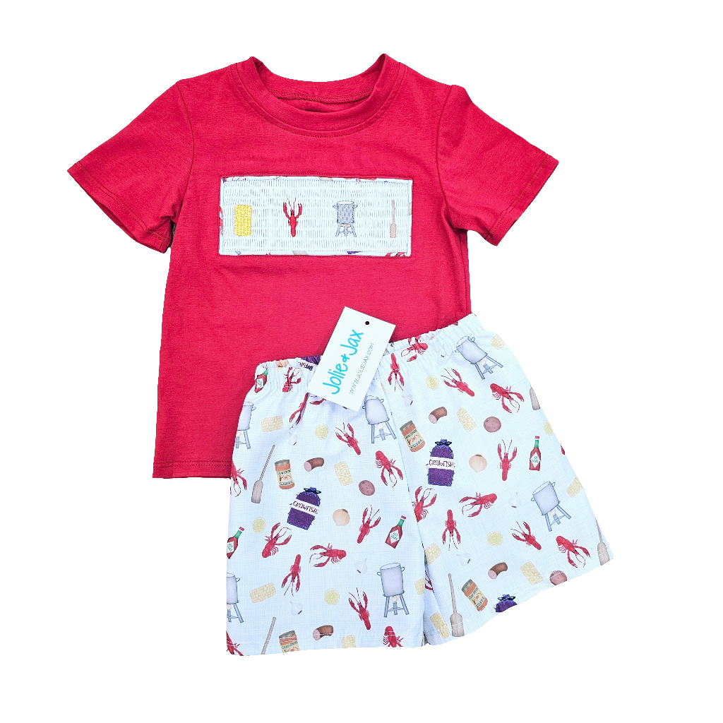 Crawfish Smocked Boy's Short Set