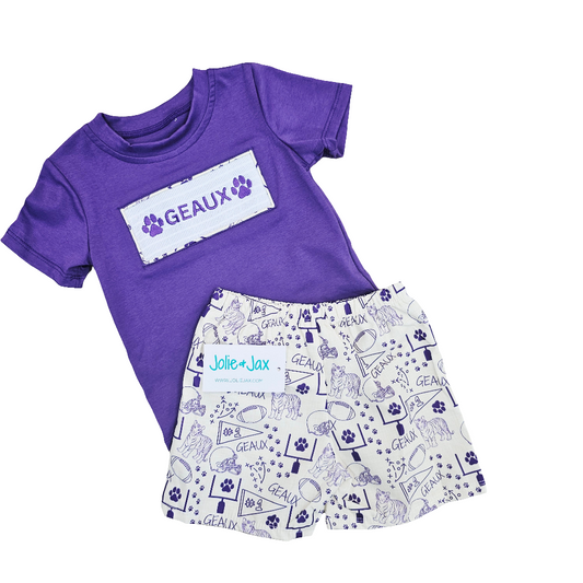 Tiger smocked football game day shirts set embroidered