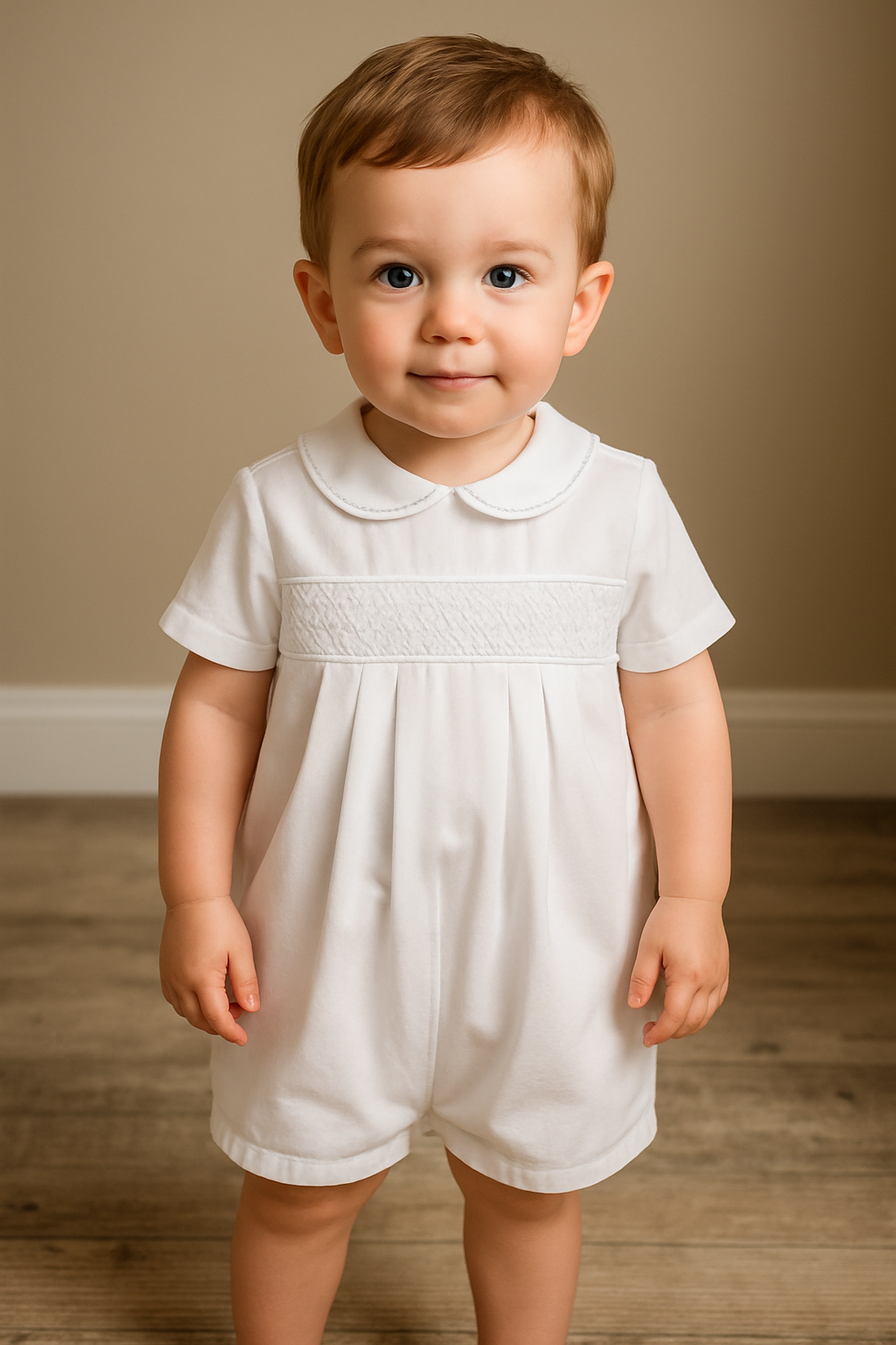 Baby Boys Smocked Cotton Christening Romper