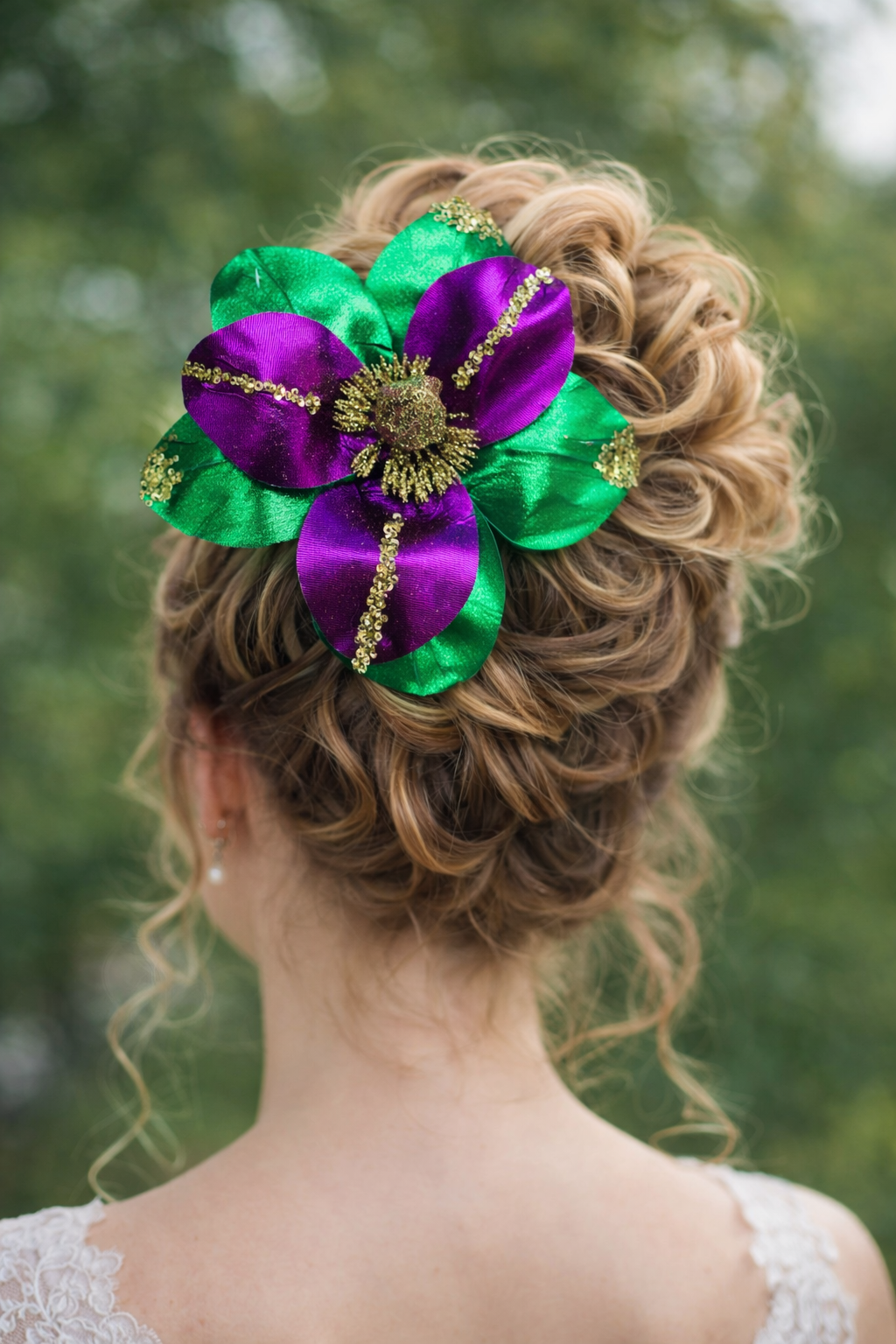 hair clip purple green gold mardi gras new orleans magnolia