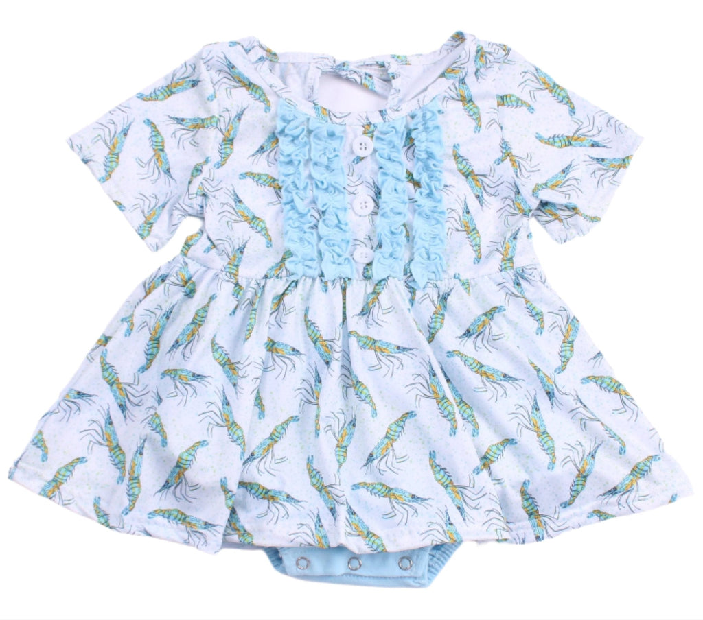 Baby Blue shrimp bubble onesieNew Orleans children's boutique
Louisiana-inspired baby clothesbaby girl
infant clothing
preschool outfit
kids boutique fashion
