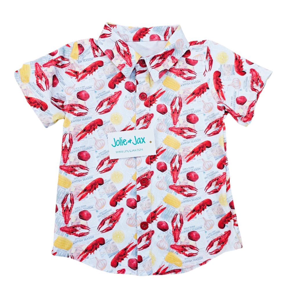 Newspaper Crawfish Kid's Button Down