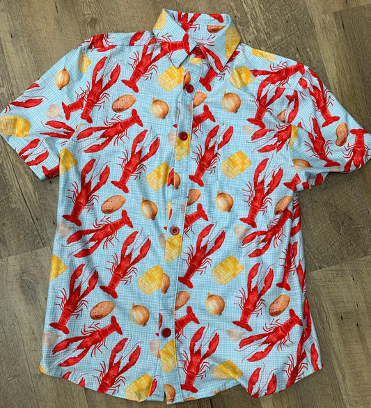 Teal Crawfish Men's Button Down Shirt