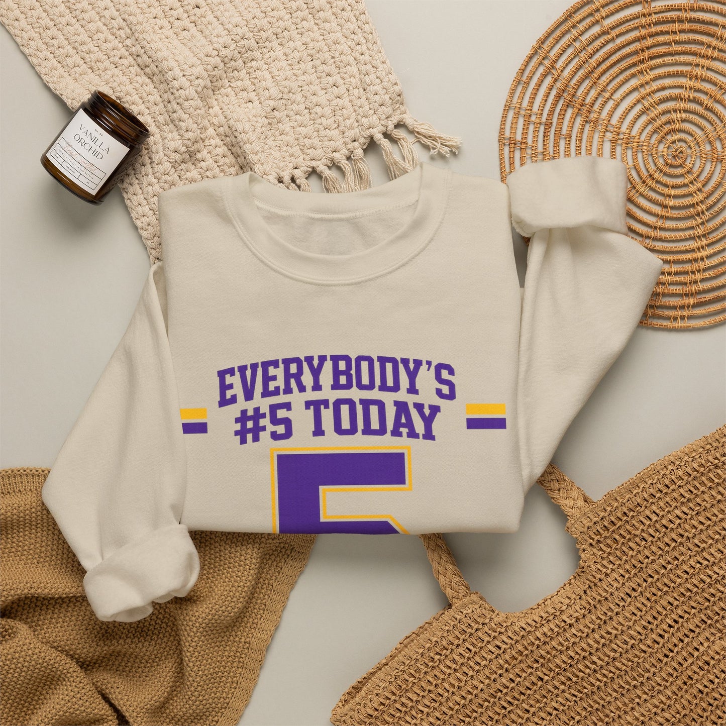 Crewneck Sweatshirt - "Everybody's #5 Today" Retro Sports Number Design