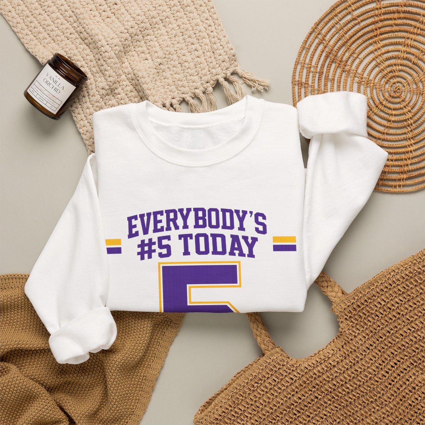 Crewneck Sweatshirt - "Everybody's #5 Today" Retro Sports Number Design