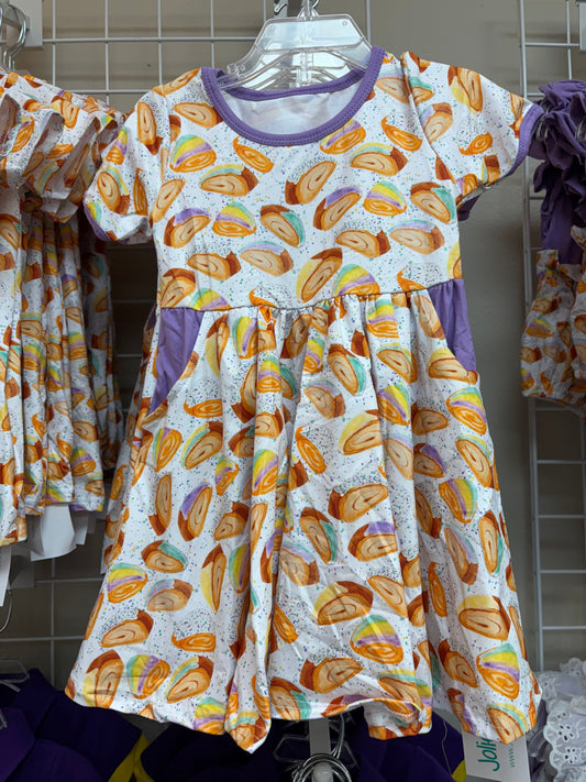 King Cake Splatter Girl's Dress with Pockets