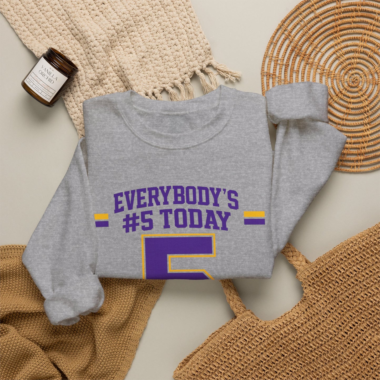 Crewneck Sweatshirt - "Everybody's #5 Today" Retro Sports Number Design