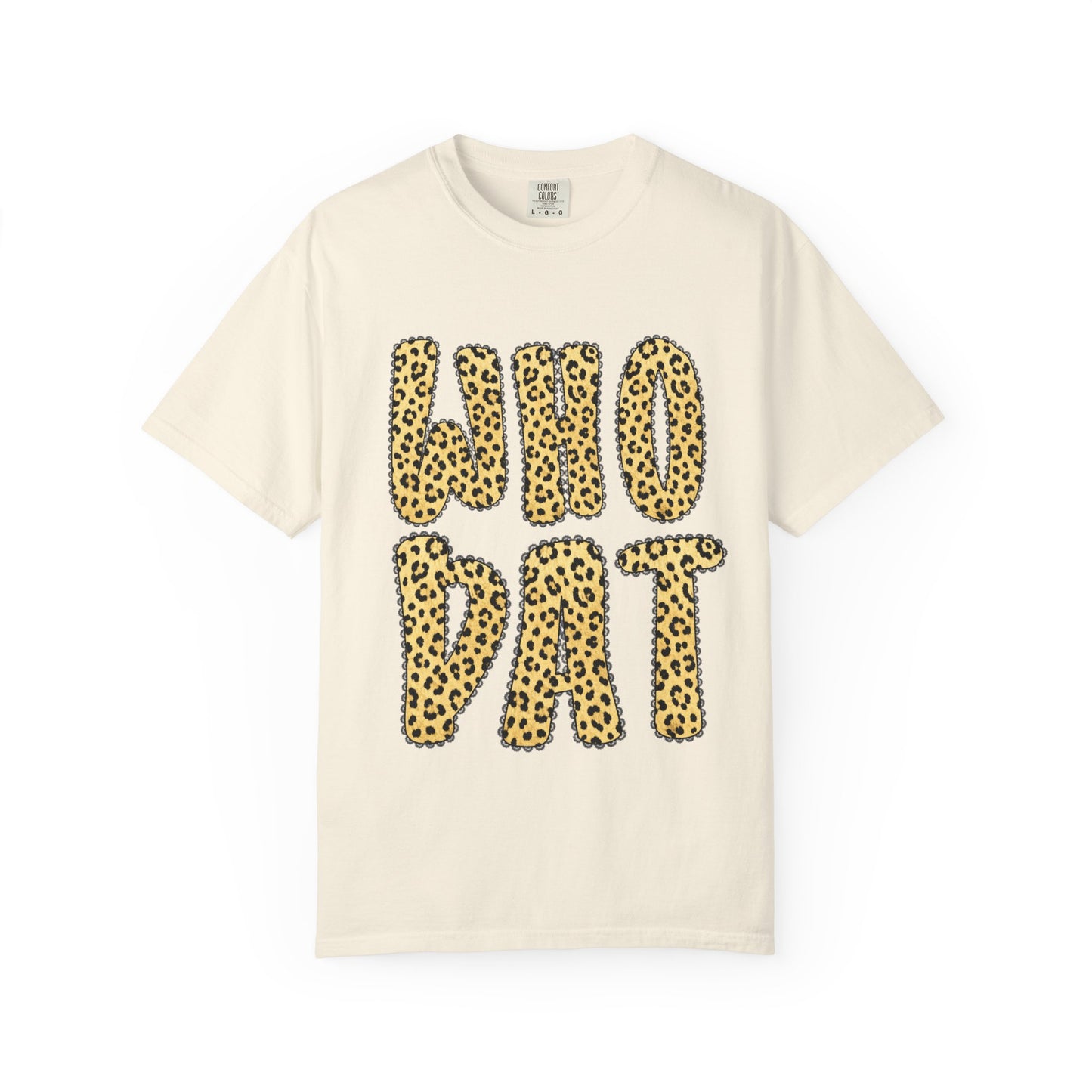 Who Dat Leopard Print T-Shirt — Retro Bold Graphic Tee for Fans & Streetwear