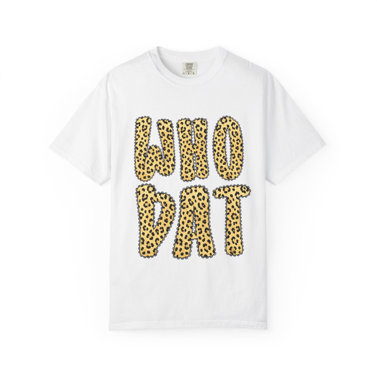 Who Dat Leopard Print T-Shirt — Retro Bold Graphic Tee for Fans & Streetwear