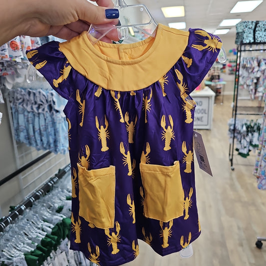 Purple & Gold Crawfish Dress with Pockets