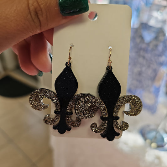 Acrylic Black and Gold Earrings