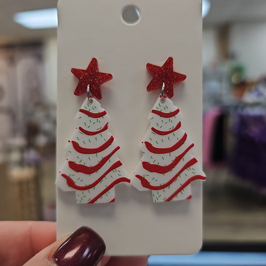 Christmas Tree cake dangle earrings Star