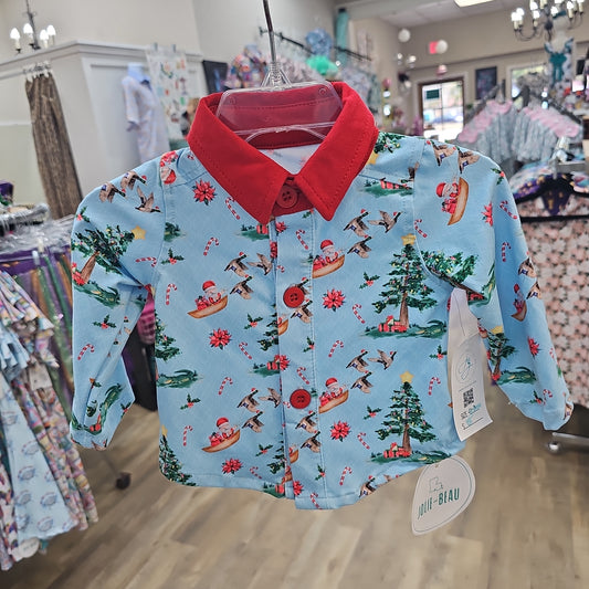 Dashing Ducks Christmas Long Sleeve Button Down Shirt kids