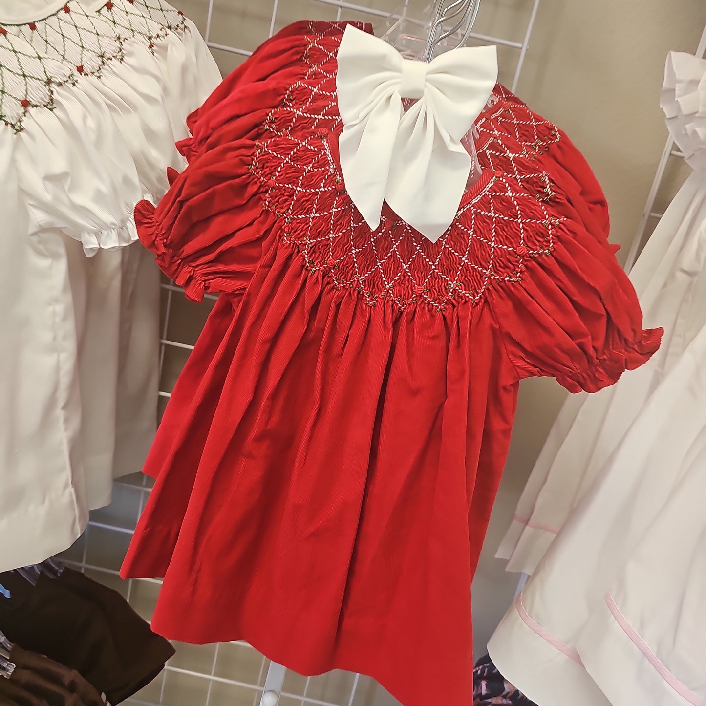 Girl's Red Smocked Dress Bishop Style