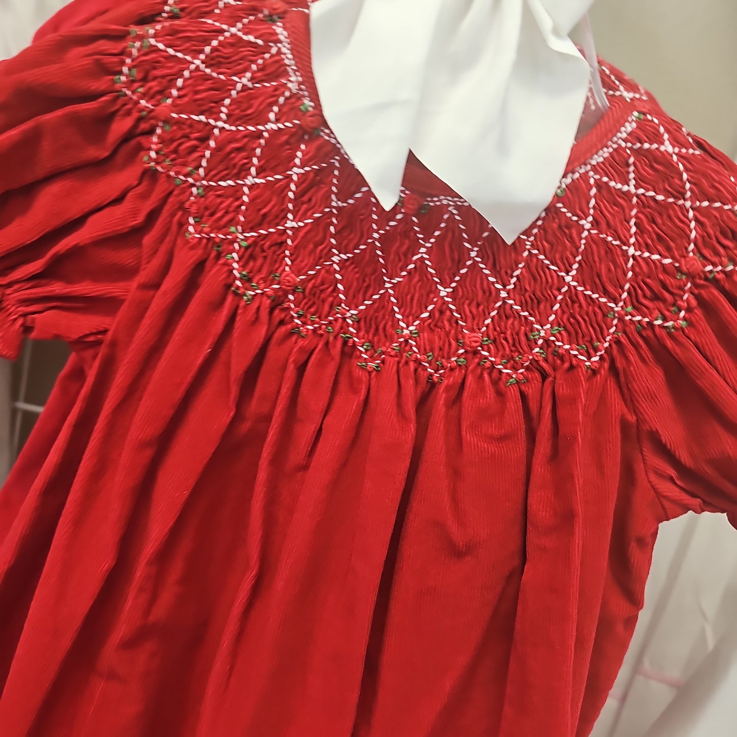 Girl's Red Smocked Dress Bishop Style