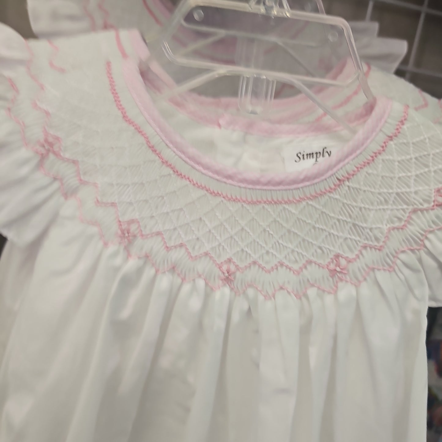 White & Pink Bishop Style Smocked Dress