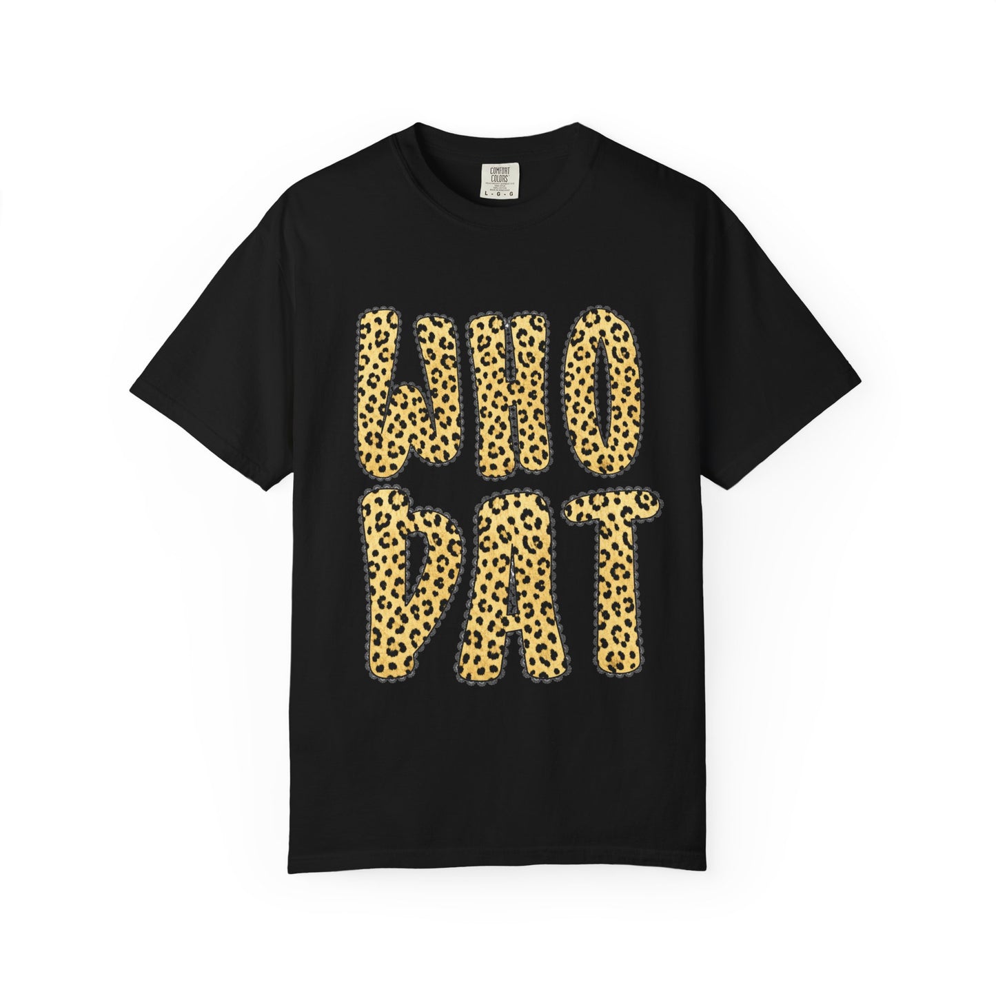 Who Dat Leopard Print T-Shirt — Retro Bold Graphic Tee for Fans & Streetwear