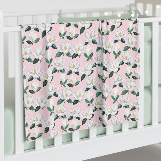 Floral Magnolia Swaddle Blanket — Pink Baby Wrap for Newborns & Baby Shower Gift