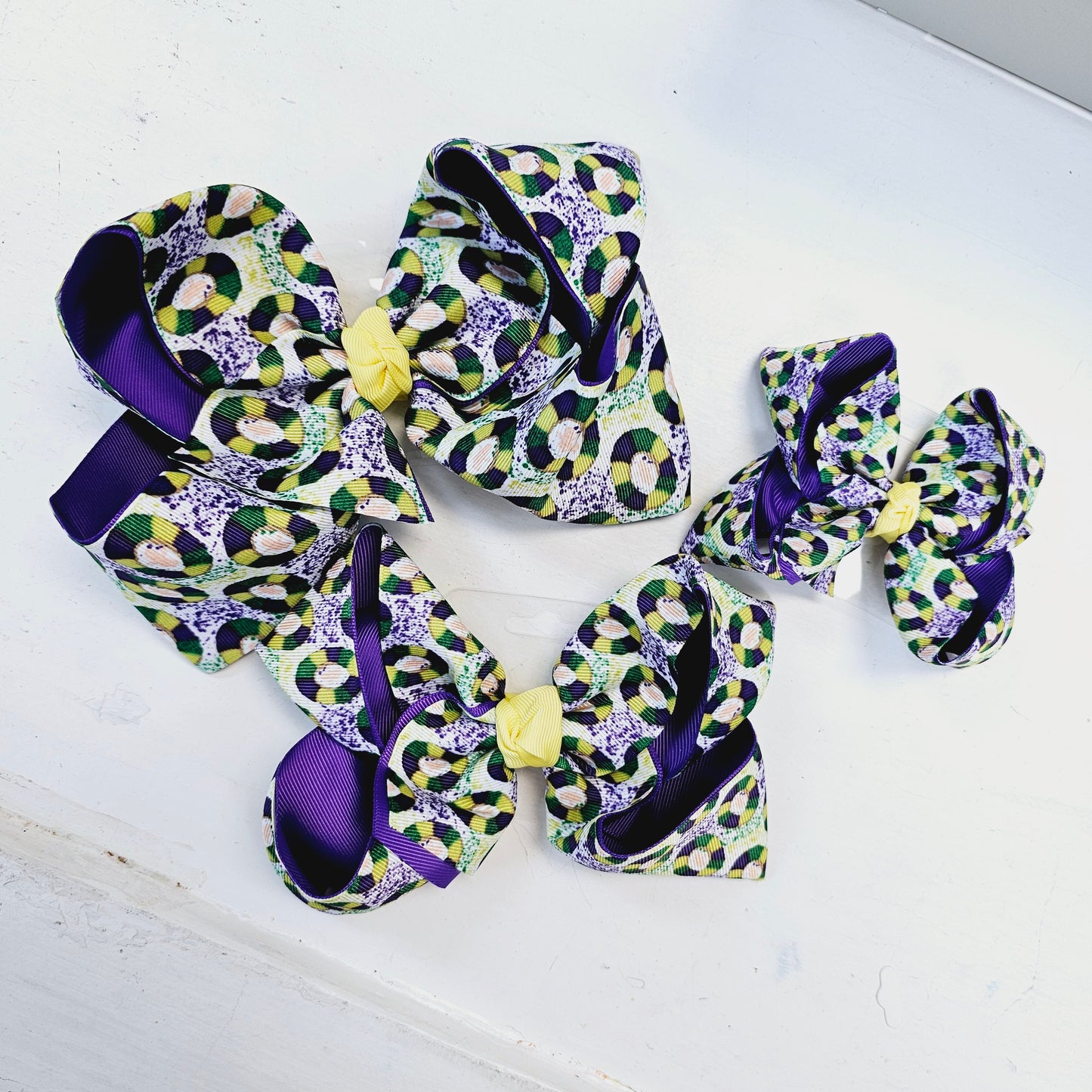 King Cake Double Layer Hair Bow