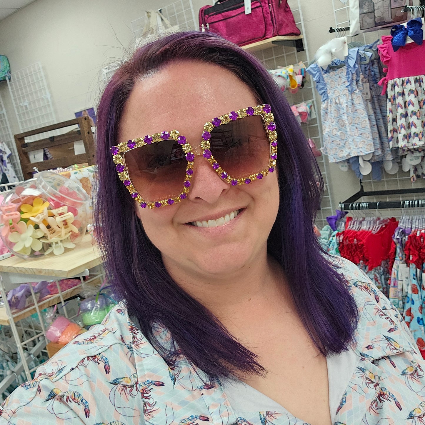 Purple and Gold Rhinestone Sunglasses