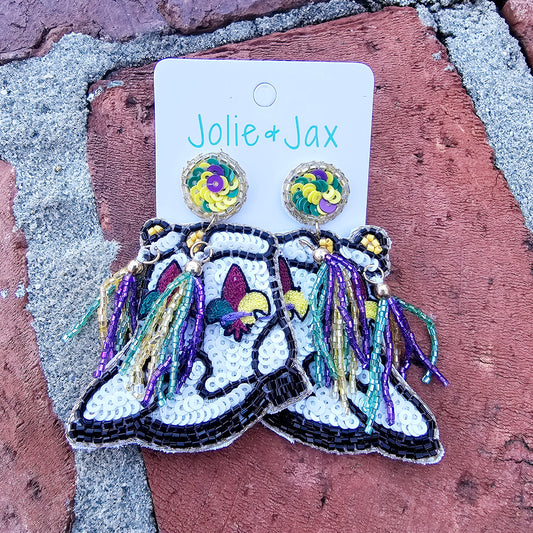 Mardi Gras Boot Earrings