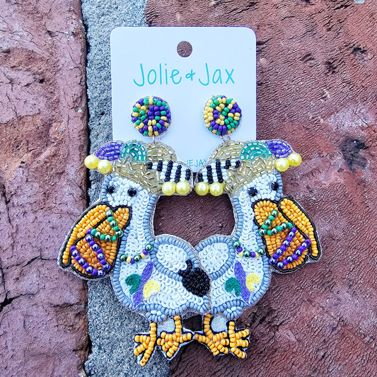 Mardi Gras Pelican Beaded Earrings