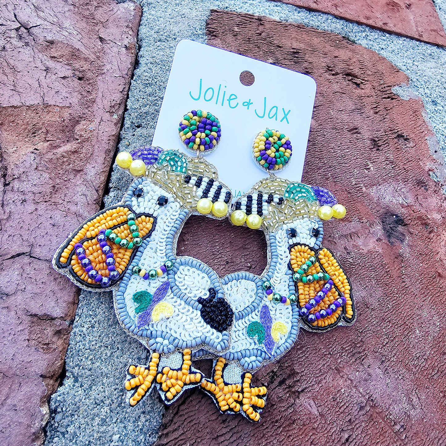 Mardi Gras Pelican Beaded Earrings