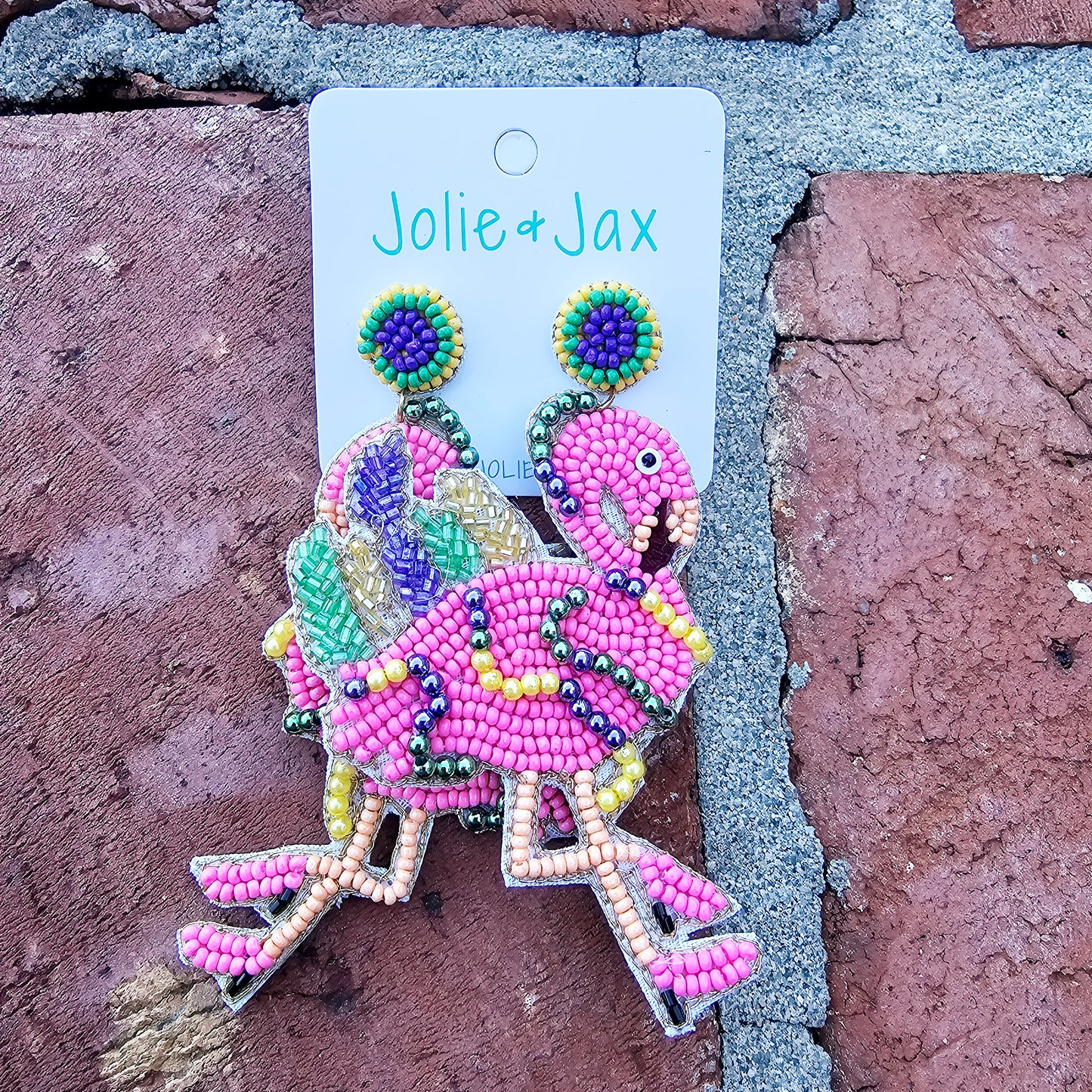 Mardi Gras Flamingo Beaded Earrings