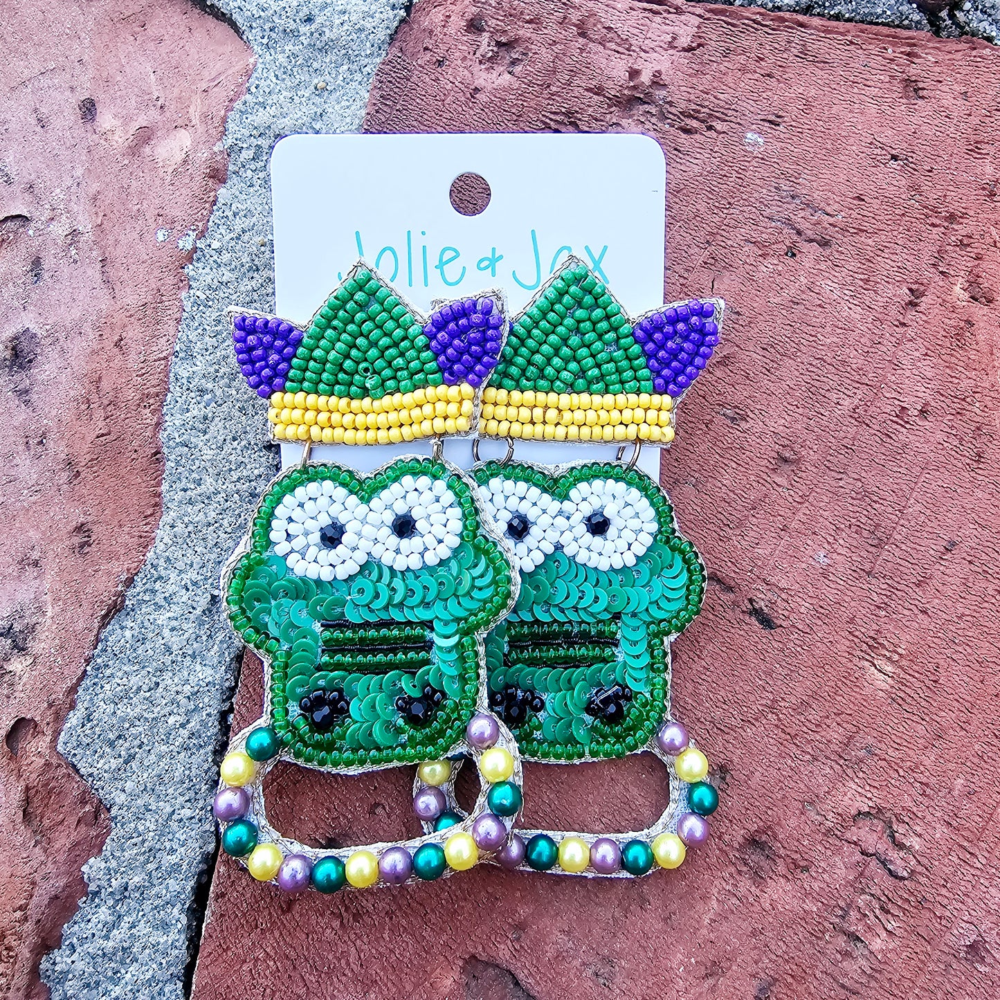 Mardi Gras Alligator Beaded Earrings