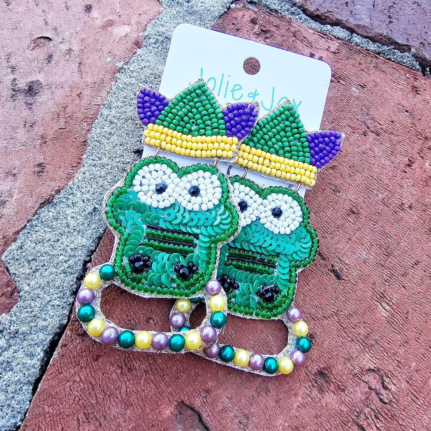 Mardi Gras Alligator Beaded Earrings