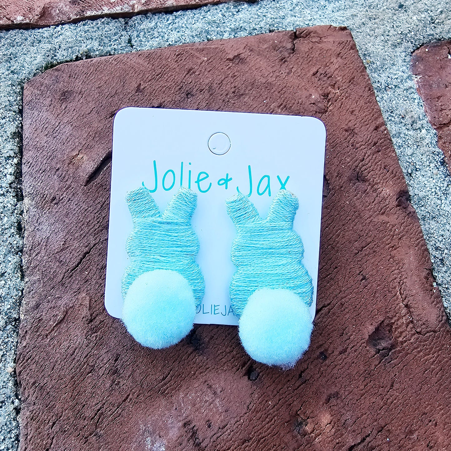 Easter PomPom Rabbit Earrings Blue