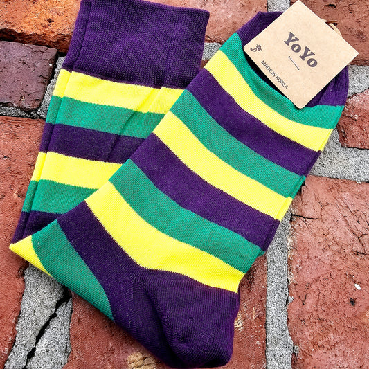 Mardi Gras Stripe Socks size 6 to 12