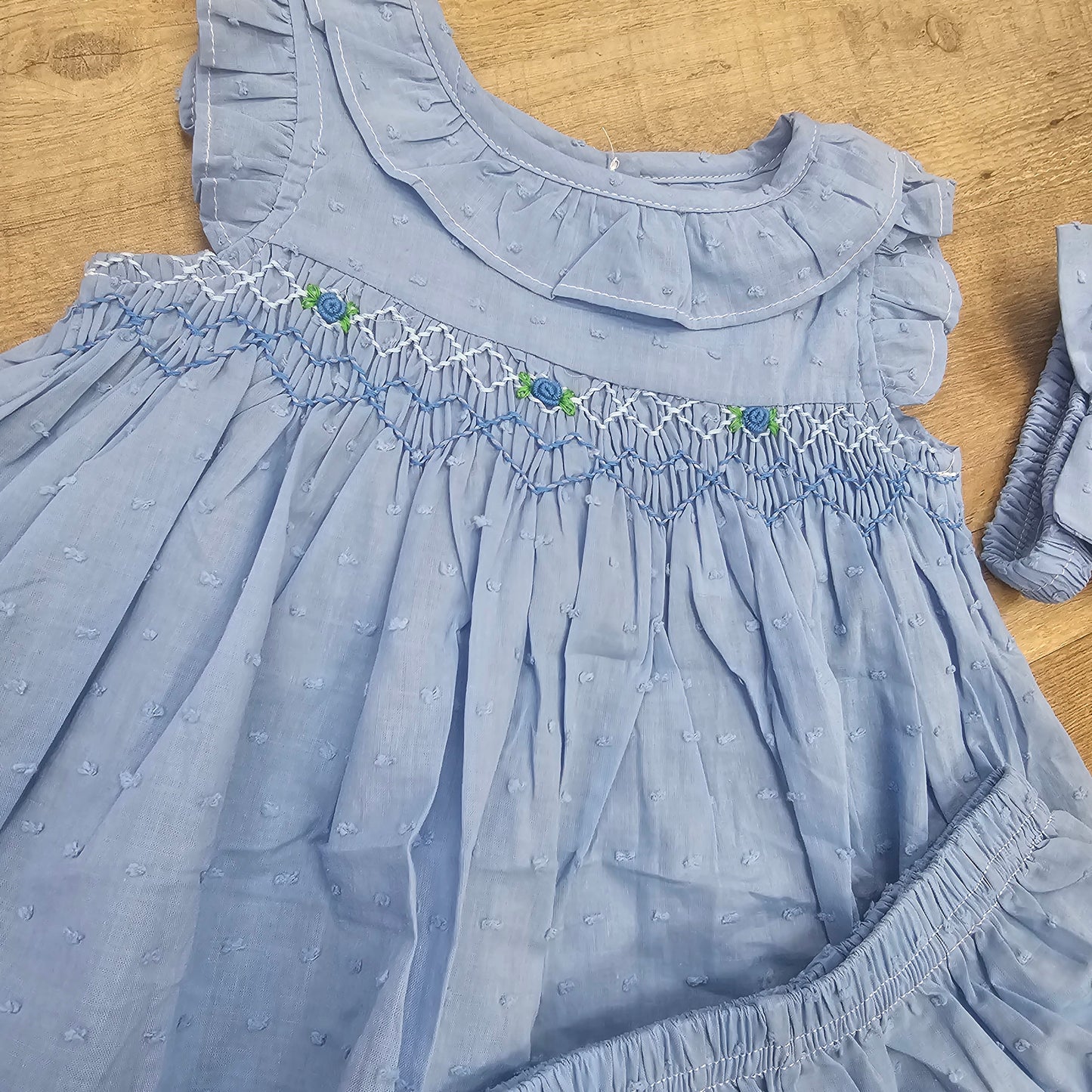 Cobalt Blue Swiss Dot Smocked Set