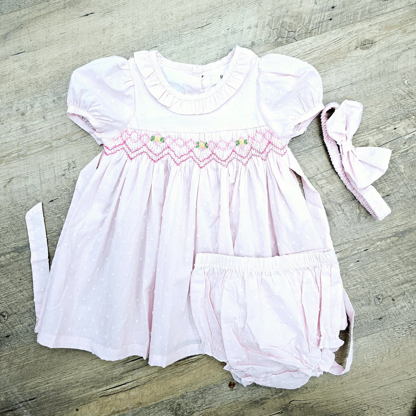 Pastel Pink Swiss Dot Smocked Set