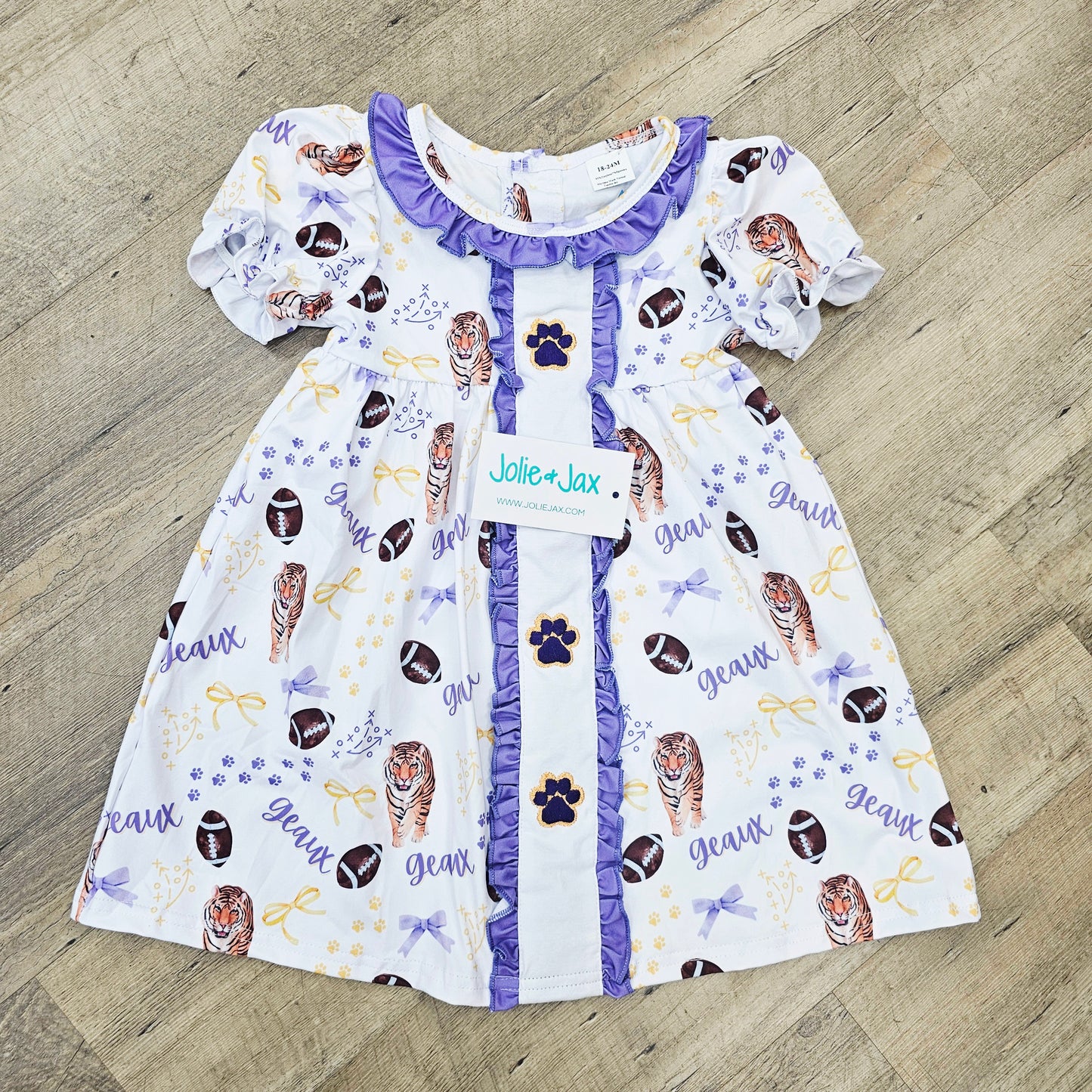 Game Day Tiger Embroidered Paw print Dress