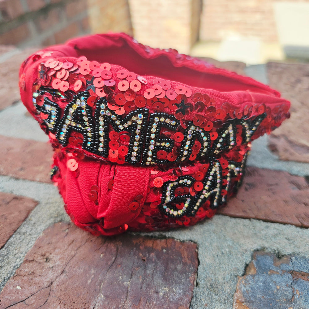 Red black sequin headband