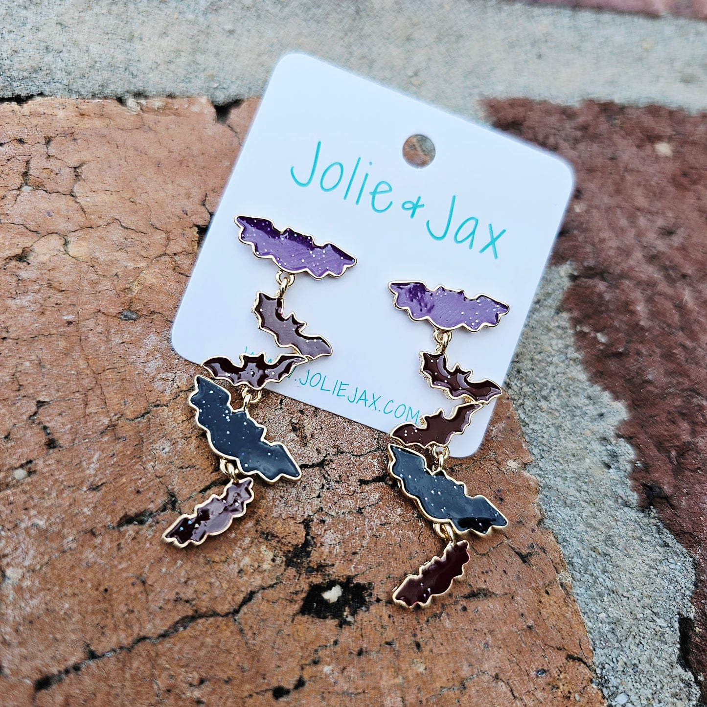 Bat Trio Enamel Earrings