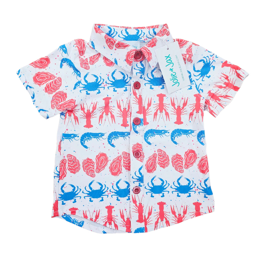 Patriotic Seafood Boy's Button Down