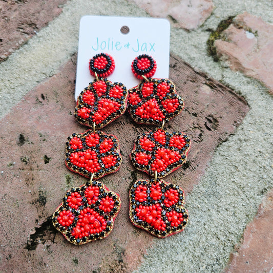 Paw beaded red black earrings fontainbleau high school mandeville louisiana