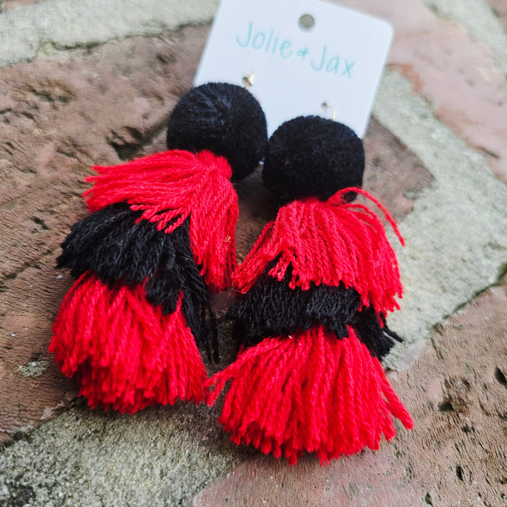 Red and Black Tassel Earrings
